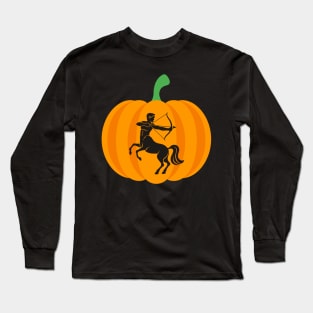 Halloween Jack O Lantern Sagittarius Zodiac Sign Long Sleeve T-Shirt